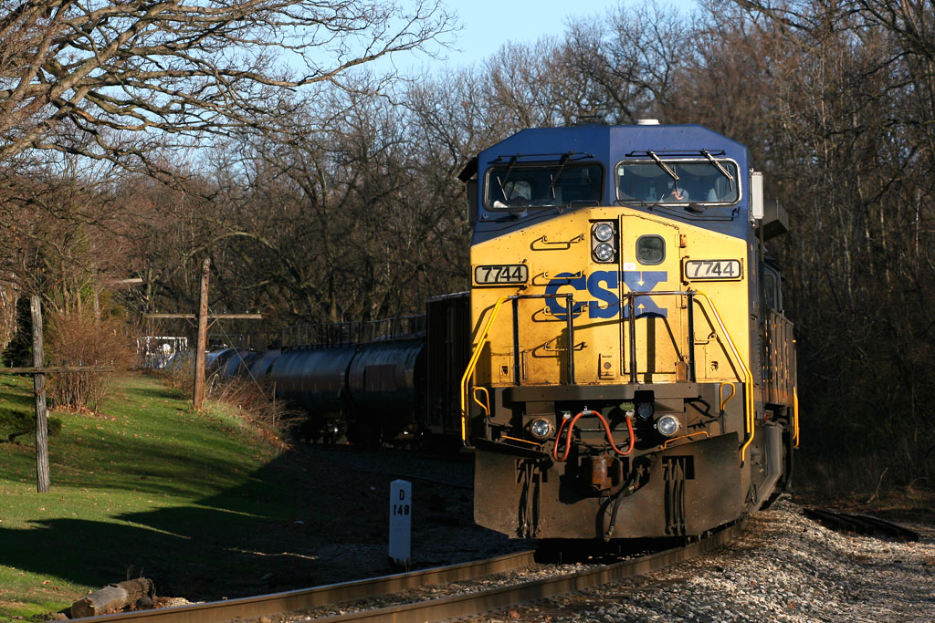 CSXT 7744
Was hoping to catch CSX Q335 on the move into GR, but heard they'd die out at Seymour...stopped down there, and got this shot of them...good light out at that point at least.  04/16/07
