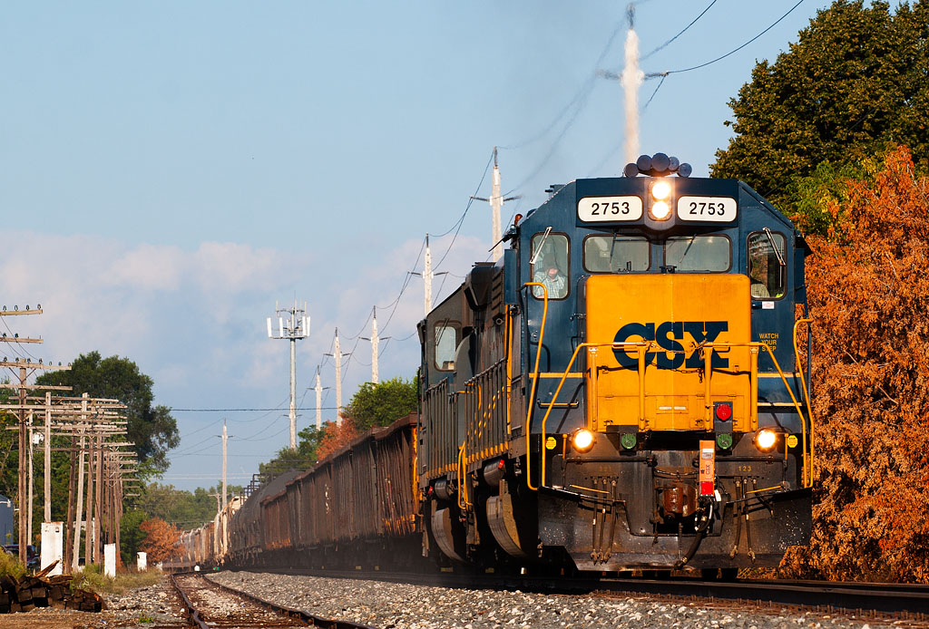 CSXT 2753
Enroute to work that morning, D700 came out of the hole at Waverly after Amtrak and was able to bag them near some early changing leaves. Trackage in the foreground is the M&J spur.  08/25/10
