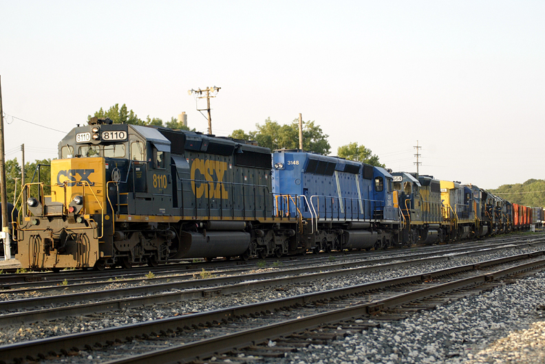 CSX SD40-2 No. 8110 leads train Q327 into CSX's Wyoming Terminal in Wyoming July 26, 2008.
