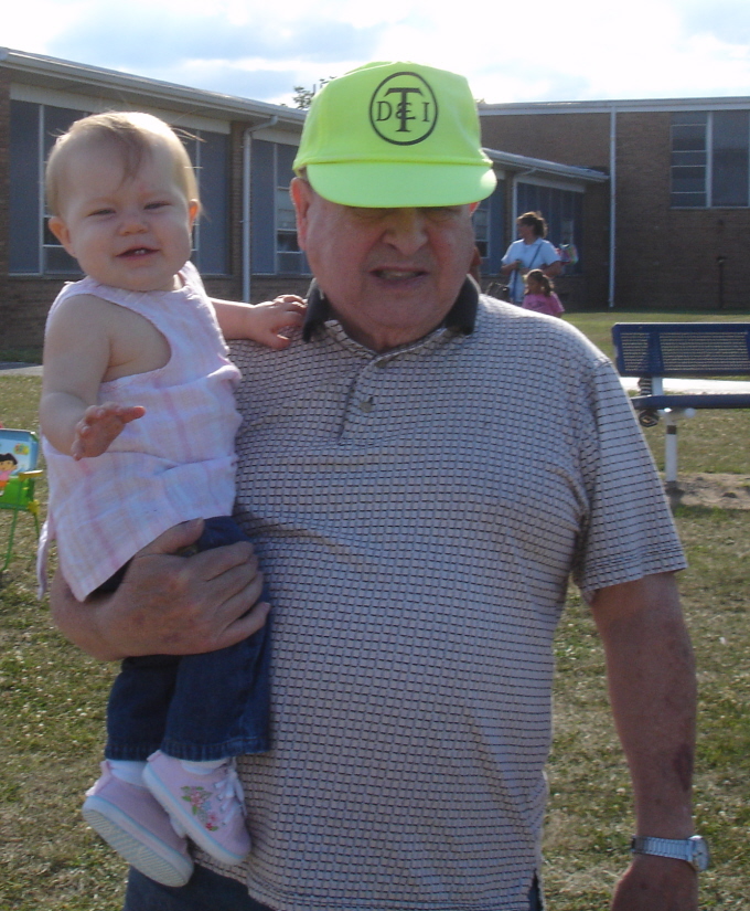 Believe it or not this hat is brand new, well not new but just opened on this day July 13, 2007
My daughter and her Great Grandpa. He worked for the DTI/GT/CN for over 42 years retiring in 1997.
