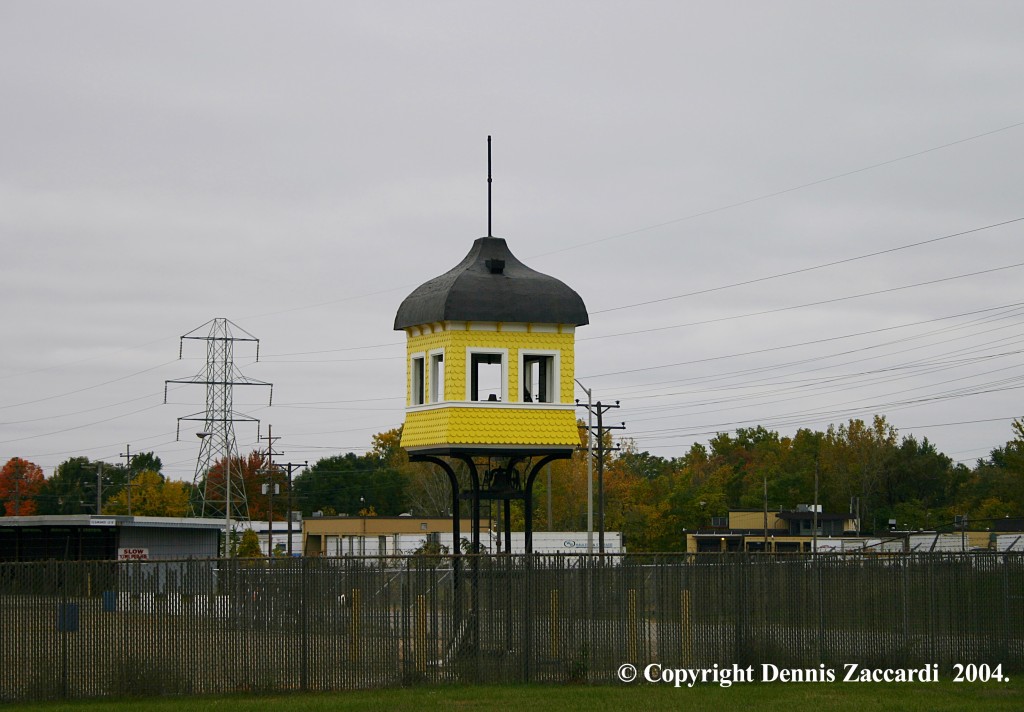 Fake Switch Tower?
Here is what I initially thought was an old Railroad Tower, as seen on October 17, 2004.  It's located just East of Wyoming Yard at Hall St. 
Keywords: Wyoming Yard, Switching Tower, Grand Rapids, Michigan