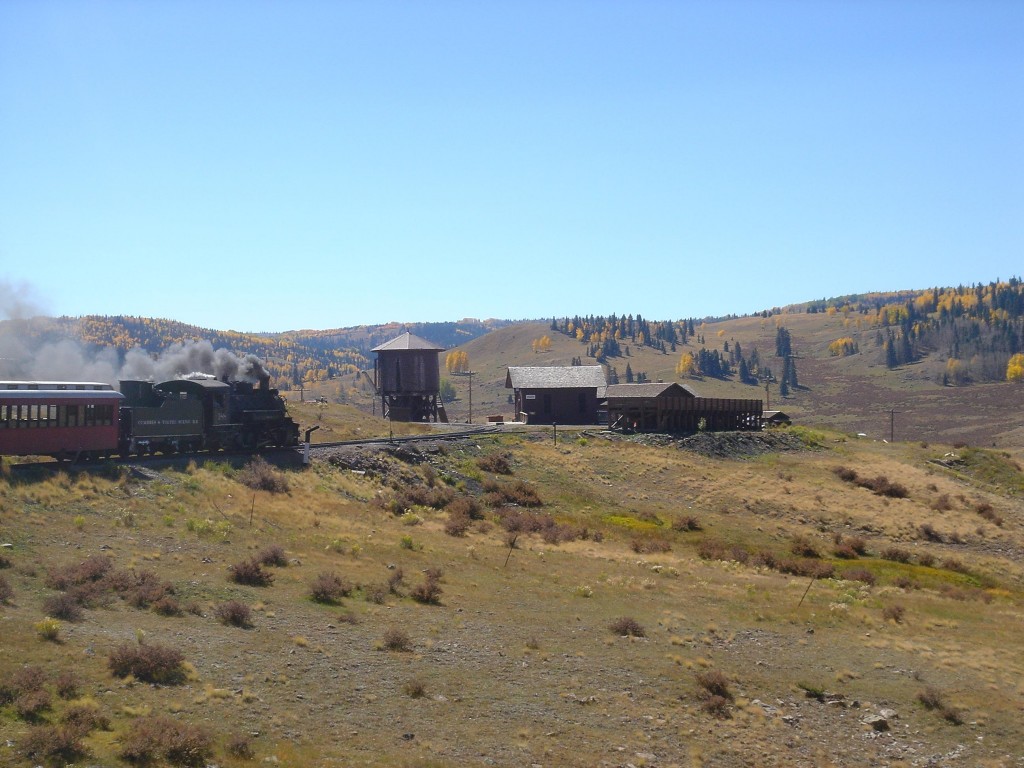 Cumbres&Toltec Scenic RR Osier, Colorado 9-30-10
A beautiful fall day at Osier as the EB approaches. Coal dock, water tank, and station comes into view on the delightful trip. Train is minutes from the great lunch stop included in the ticket price.
Keywords: Osier