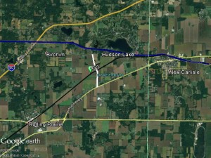 Location of intermediates 453 (west of N 700E/N Emery Rd)<br />[The blue line is the South Shore line.)
