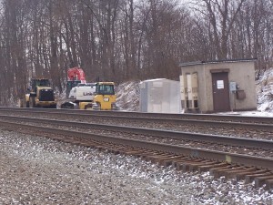 Construction equipment and new building.