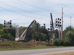 Cranes remove old WB signal bridge