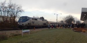 Amtrak 365 arriving, with a &quot;classic&quot; Genesis on the point.