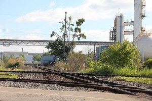 Industrial diamonds fascinate me. They tend to exist in complicated factory setups, such as older auto plants or steel mills. In this case, these are the spurs into Nicholson Terminal &amp; Dock, being crossed by -- a USS track with stopsign, I think. It's not the DCRR mainline. This was just a quick moment to snap a photo out the car window before turning around. No lingering near active port facilities!