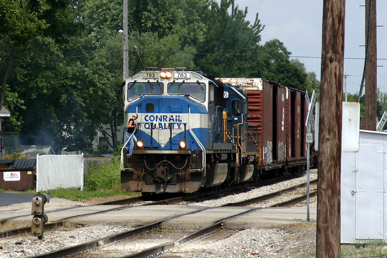 July 11th
July 11 Part 1 - CSX Q327. The switch ahead was stuck in normal mode, needing the conductor to switch it manually to reverse. 07/11/04 
