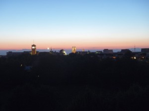 The skyline in Munich Germany, featuring the Glockenschpiel