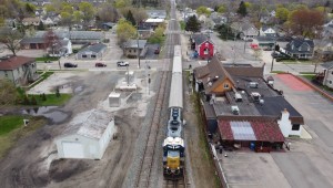 CSX W001 heading through Plymouth with one more car than usual.